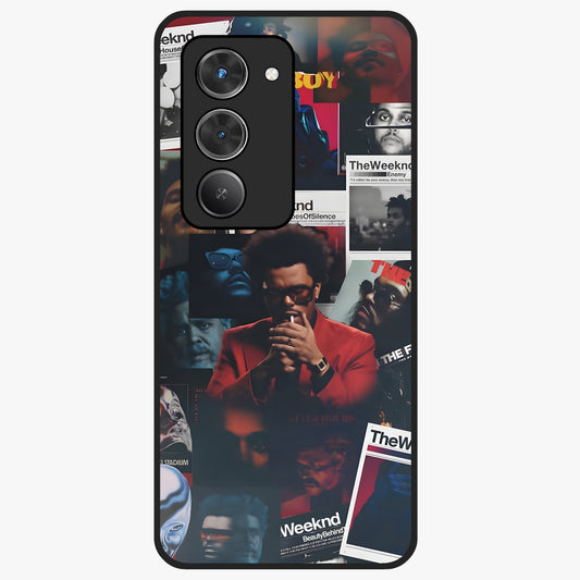 The Weeknd Glass Case showing flat back view with music inspired artistic portrait artwork and glossy glass finish.