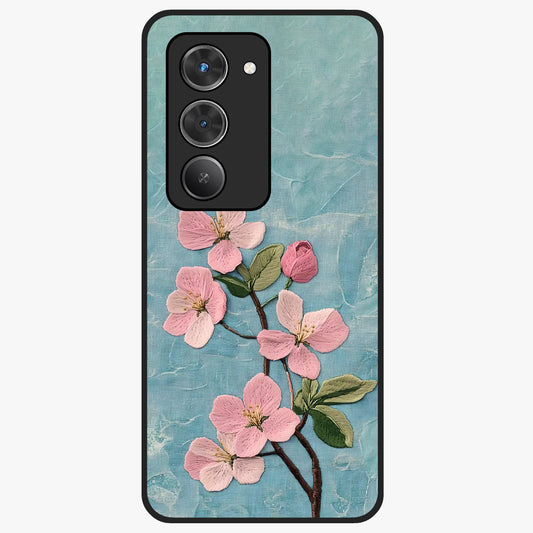 Threaded Blossom Breeze Glass Case showing flat back view with delicate blossom artwork and glossy glass finish.