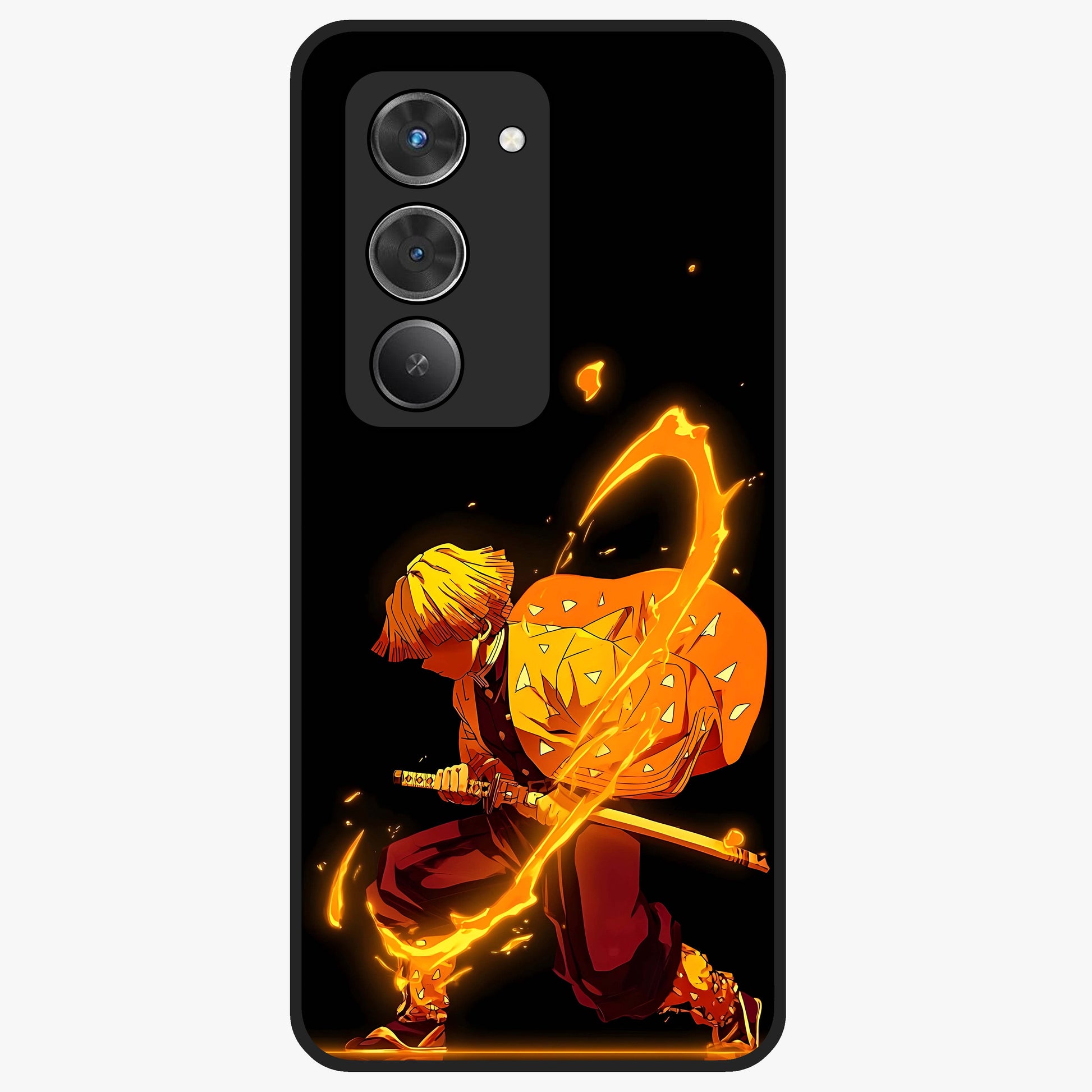 Thunder Flame Execution Glass Case showing flat back view with powerful flame and lightning artwork and glossy glass finish.