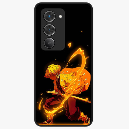 Thunder Flame Execution Glass Case showing flat back view with powerful flame and lightning artwork and glossy glass finish.