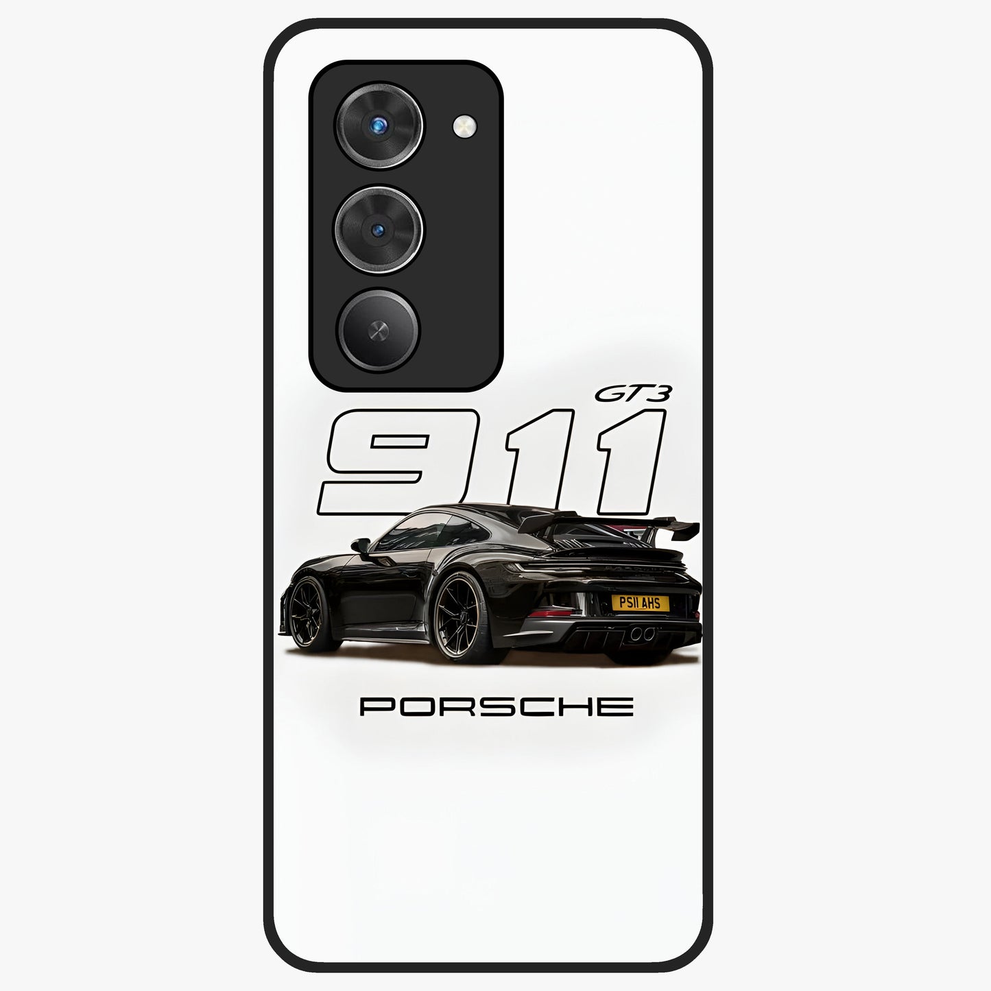 Turbo Legacy Icon Glass Case showing flat back view with iconic sports car inspired artwork and glossy glass finish.