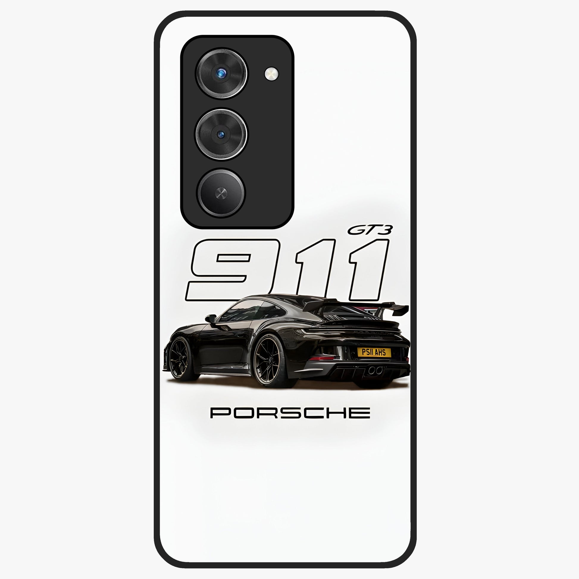 Turbo Legacy Icon Glass Case showing flat back view with iconic sports car inspired artwork and glossy glass finish.