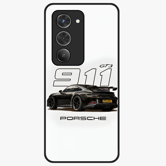 Turbo Legacy Icon Glass Case showing flat back view with iconic sports car inspired artwork and glossy glass finish.