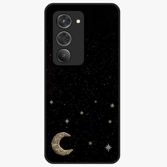 Twinkle Star With Half Moon Glass Case showing flat back view with star and half moon artwork and glossy glass finish.