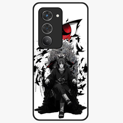 Uchiha Shadow Throne Glass Case showing flat back view with cosmic underwater themed artwork and glossy glass finish.