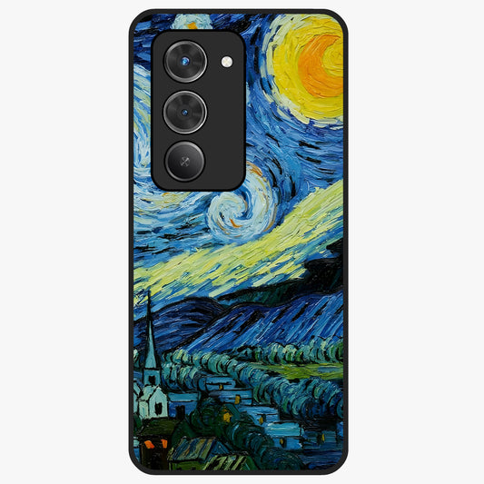 Van Gogh Art Glass Case showing flat back view with classic painterly artwork inspired by Van Gogh style and glossy glass finish.
