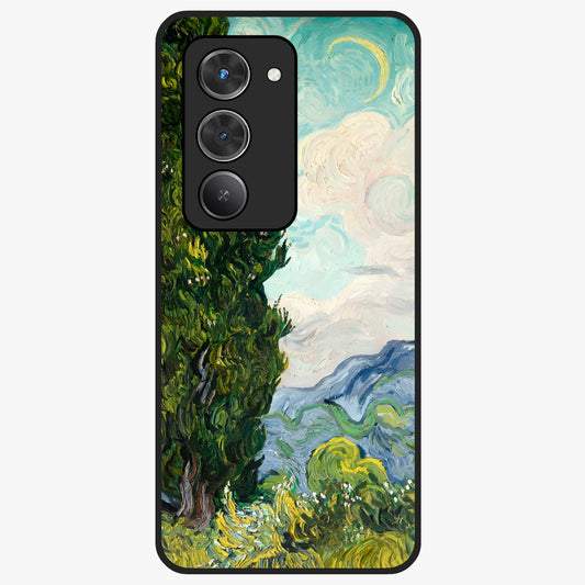 Van Gogh Vintage Art Glass Case showing flat back view with vintage painterly artwork inspired by Van Gogh style and glossy glass finish.