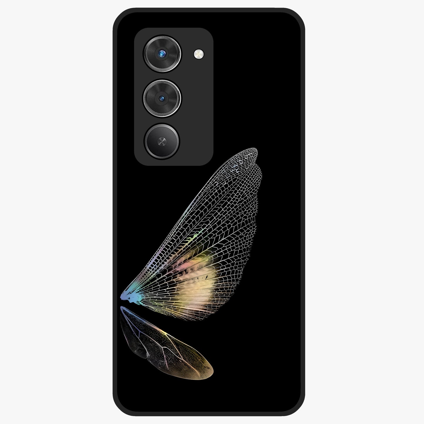 Whispers Of Wings Glass Case showing flat back view with graceful wing inspired artwork and glossy glass finish.