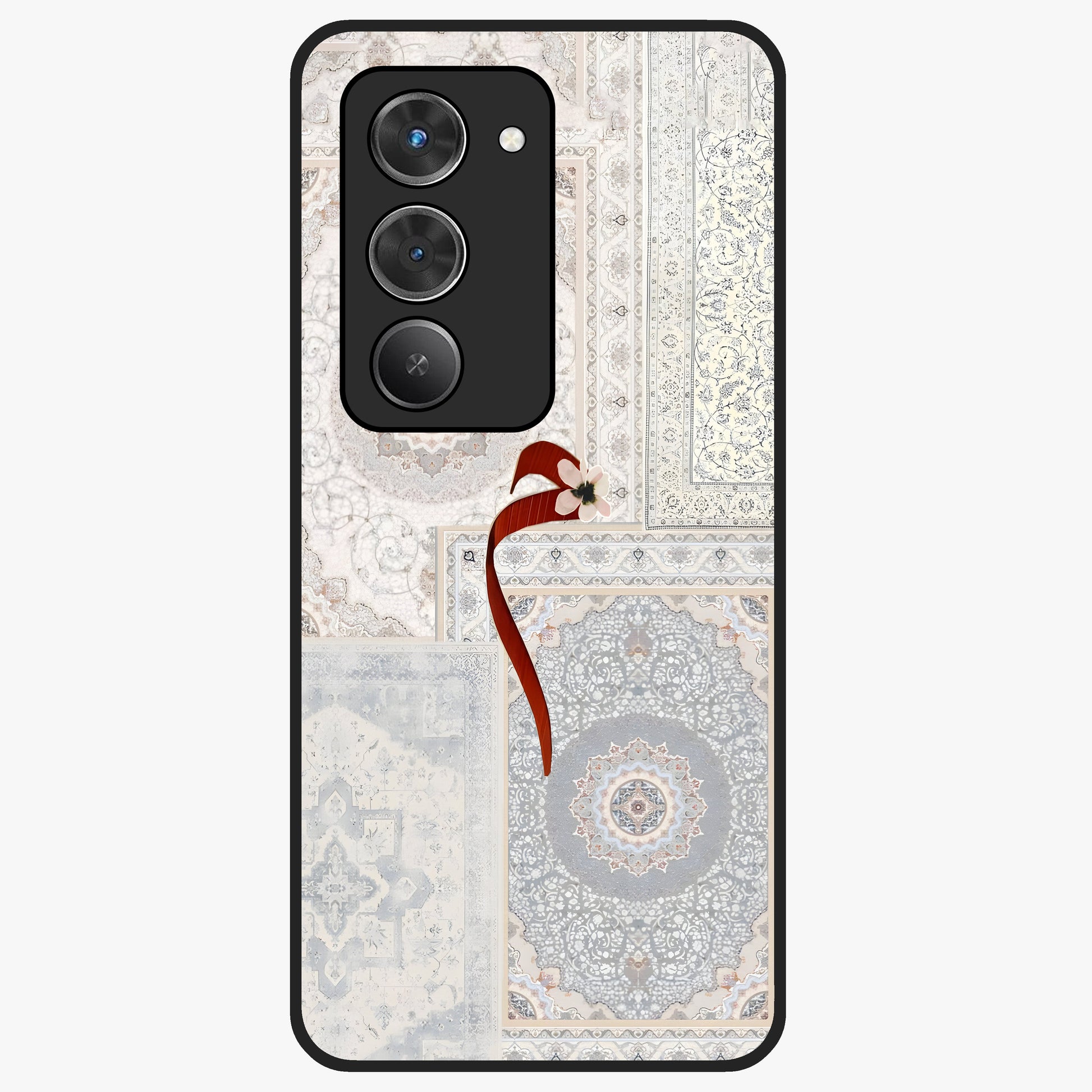 White Aesthetic Bow Glass Case showing flat back view with minimal bow artwork and glossy glass finish.