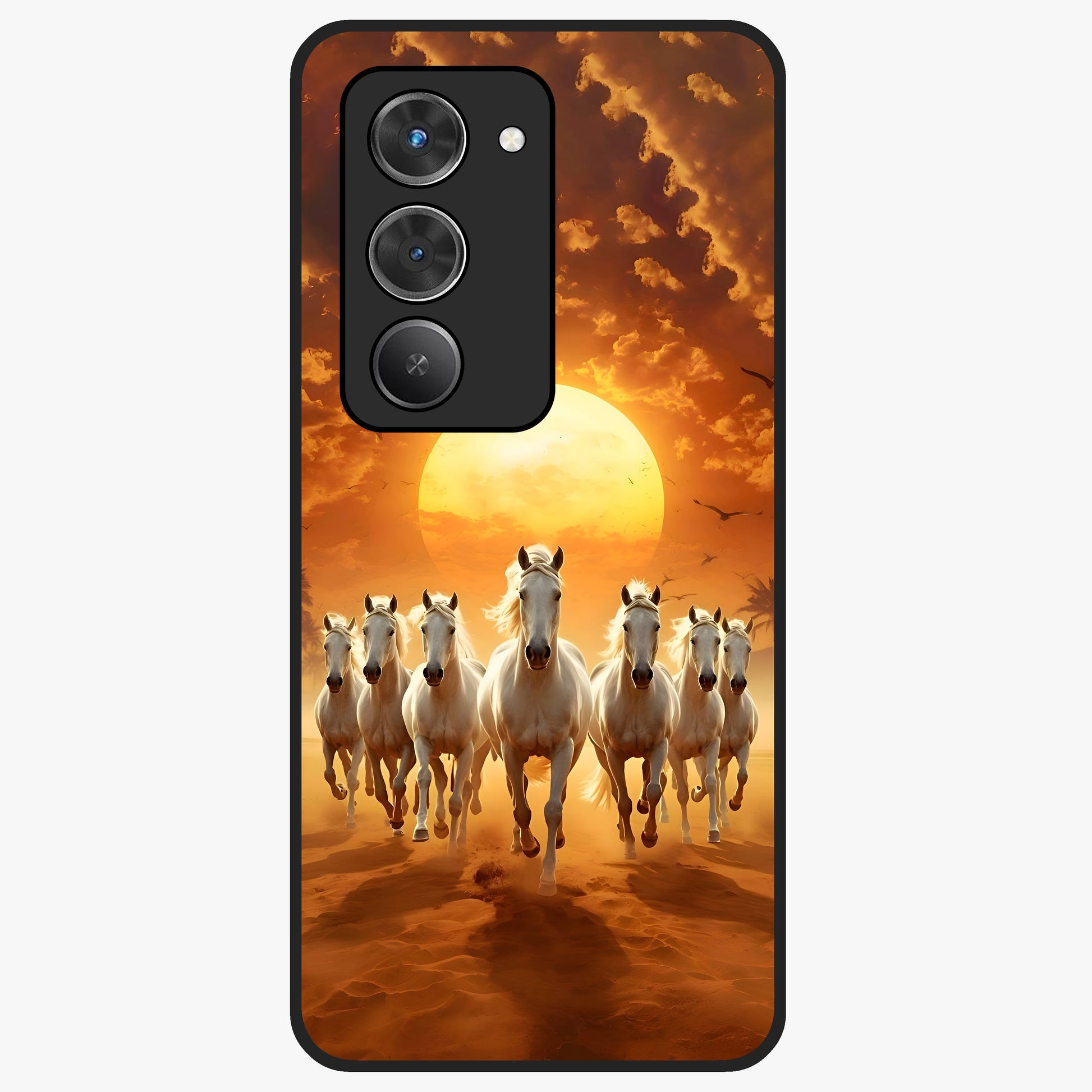 Wild Sunset Majesty Glass Case showing flat back view with majestic sunset landscape artwork and glossy glass finish.