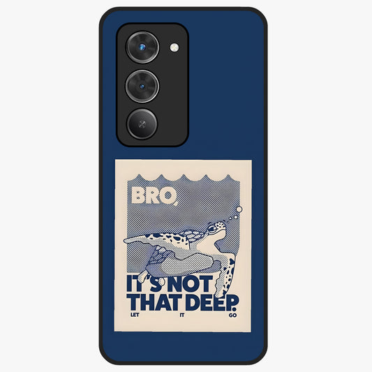 Worry Less Swim Glass Case showing flat back view with playful motivational artwork and glossy glass finish.