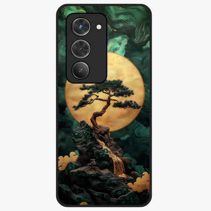 Zen Moon Rise Glass Case showing flat back view with calm moonrise artwork and glossy glass finish.