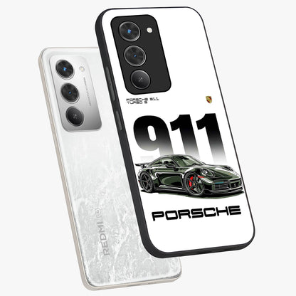 911 Turbo Dominance Glass Case displayed in premium angled mockup highlighting sporty car illustration and sleek glass surface.