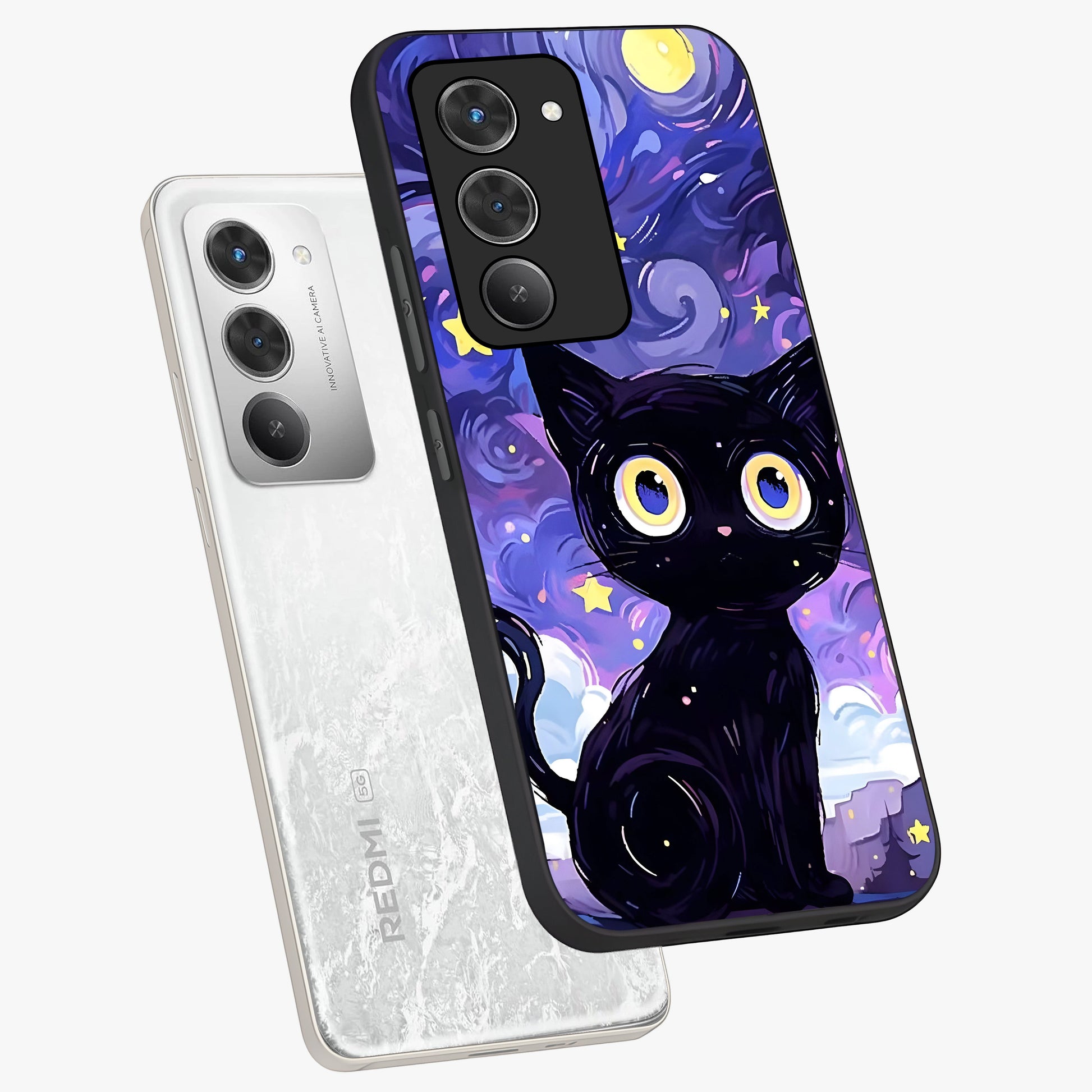 Abstract Cat Art Glass Case displayed in angled mockup highlighting modern abstract cat artwork and sleek glass surface.