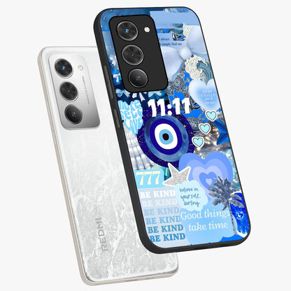 Aesthetic Be Kind Eye Glass Case displayed in angled mockup highlighting aesthetic eye design and inspirational vibe.