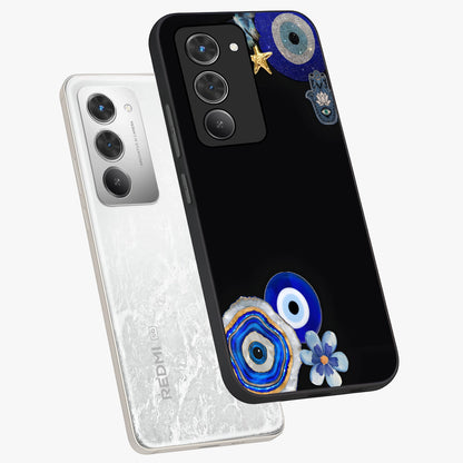 Aesthetic Blue Evil Eye Glass Case displayed in angled mockup highlighting blue evil eye symbol and spiritual aesthetic design.