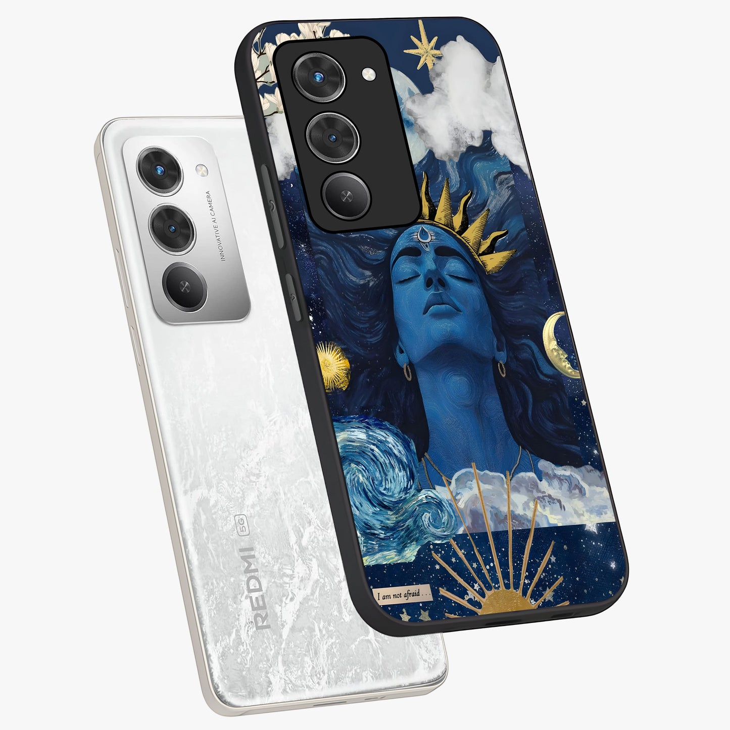 Aesthetic Lord Shiva Glass Case displayed in angled mockup highlighting spiritual Shiva illustration and sacred aesthetic design.