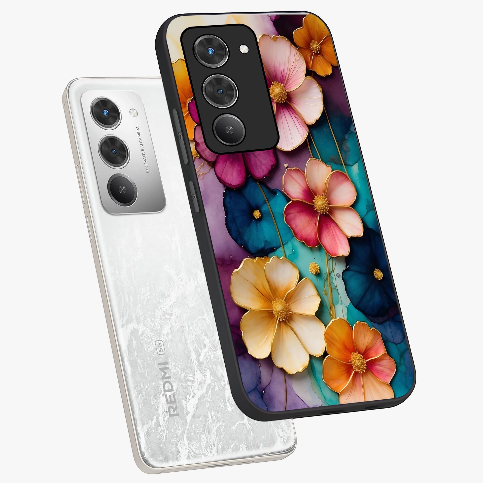 Artlyn Grace Flower Pattern Glass Case displayed in angled mockup highlighting delicate flower pattern design and smooth glass surface.