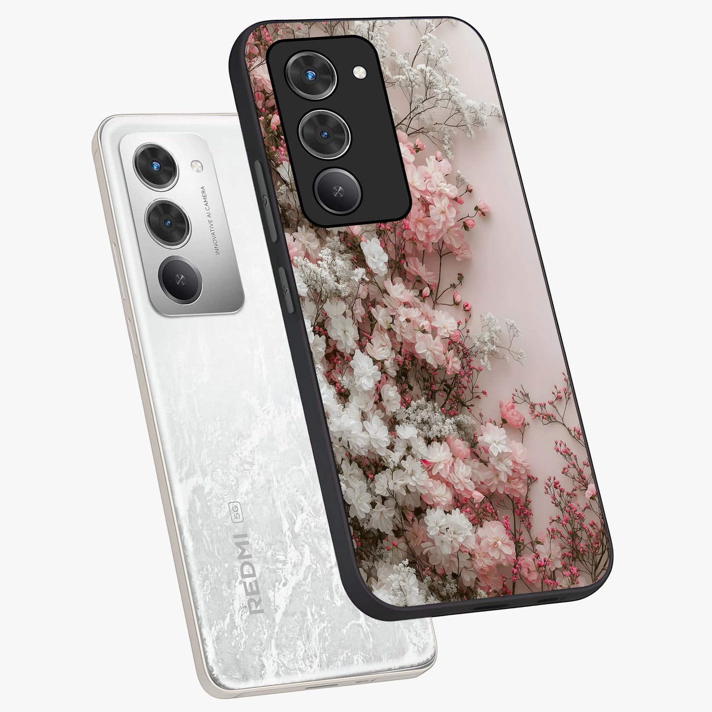 Blush Blossom Cloud Glass Case displayed in angled mockup highlighting soft cloud and blossom design with pastel aesthetic.