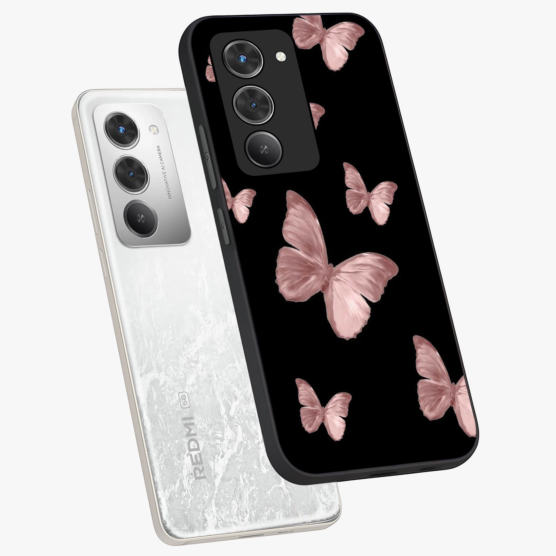 Butterfly Pattern Glass Case displayed in angled mockup highlighting delicate butterfly design and aesthetic pattern style.