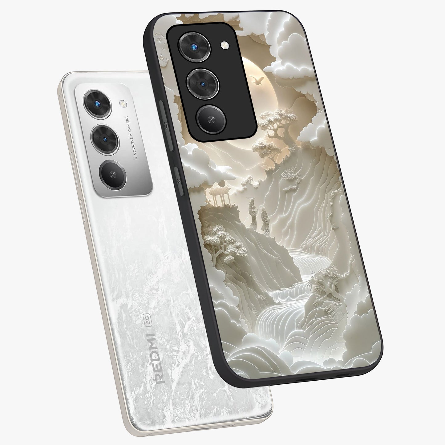 Celestial Origami Glass Case displayed in angled mockup highlighting geometric origami design with cosmic aesthetic theme.