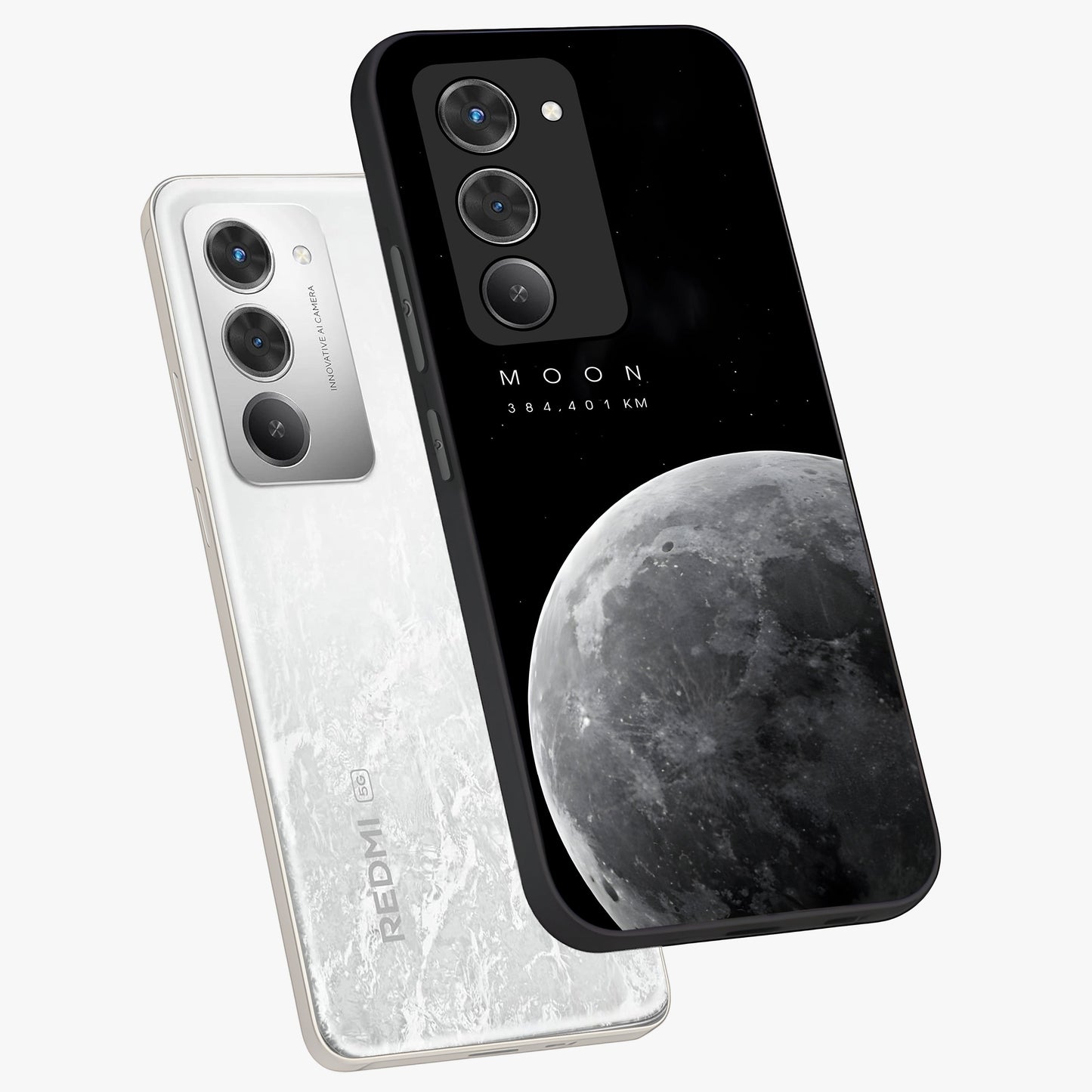 Cosmic Moon Glow Glass Case displayed in angled mockup highlighting celestial moon design with cosmic aesthetic theme.