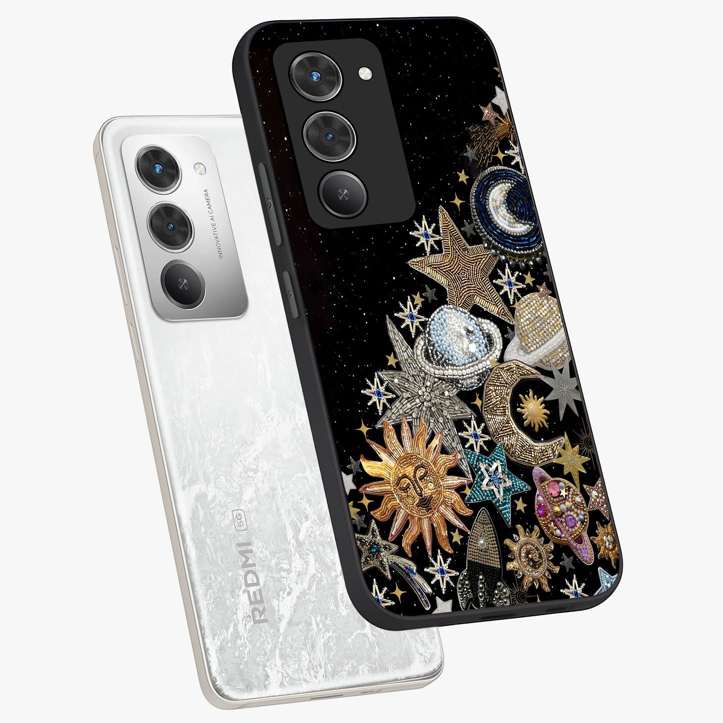 Cosmic Sparkle Dreams Glass Case displayed in angled mockup highlighting dreamy star sparkle design with celestial aesthetic.