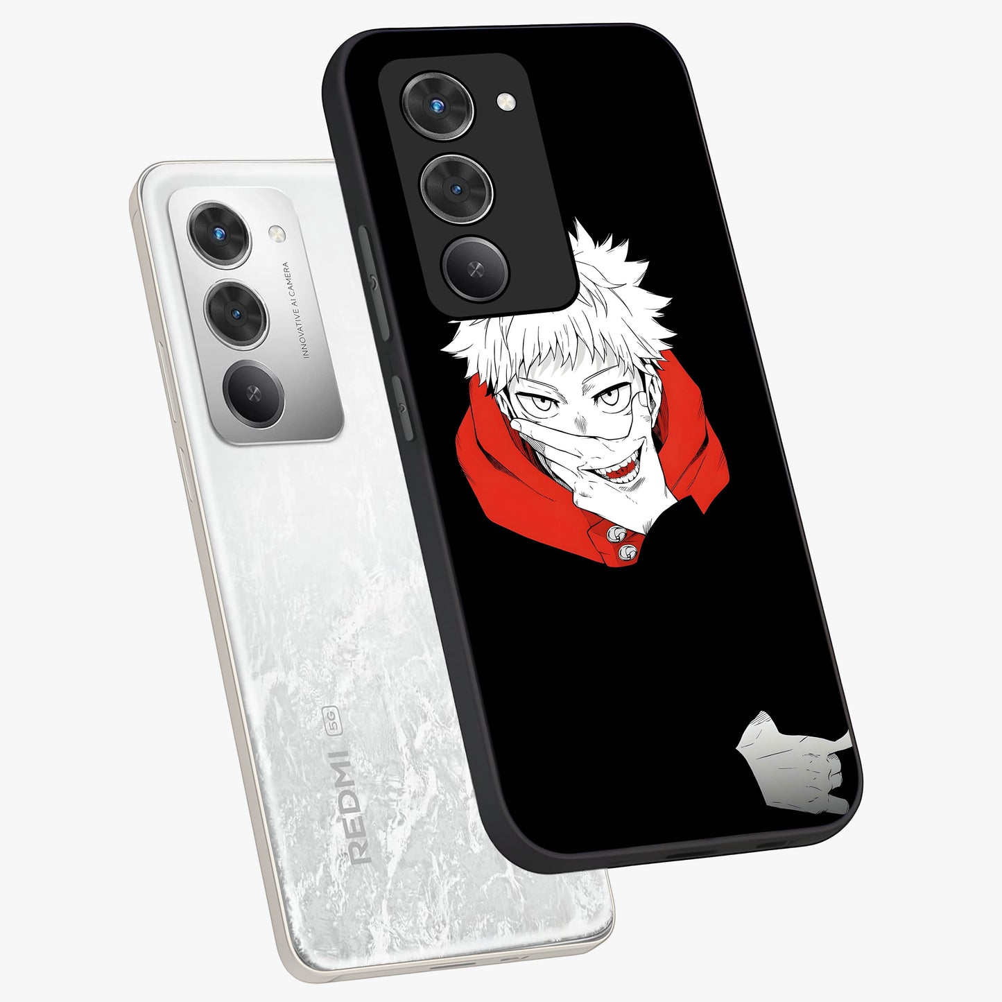 Crimson Chaos Smile Glass Case displayed in angled mockup highlighting edgy crimson smile design with graphic aesthetic.
