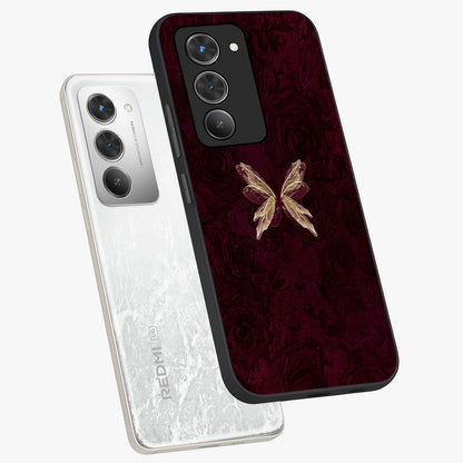 Crimson Fade Butterfly Glass Case displayed in angled mockup highlighting elegant butterfly design with crimson gradient aesthetic.