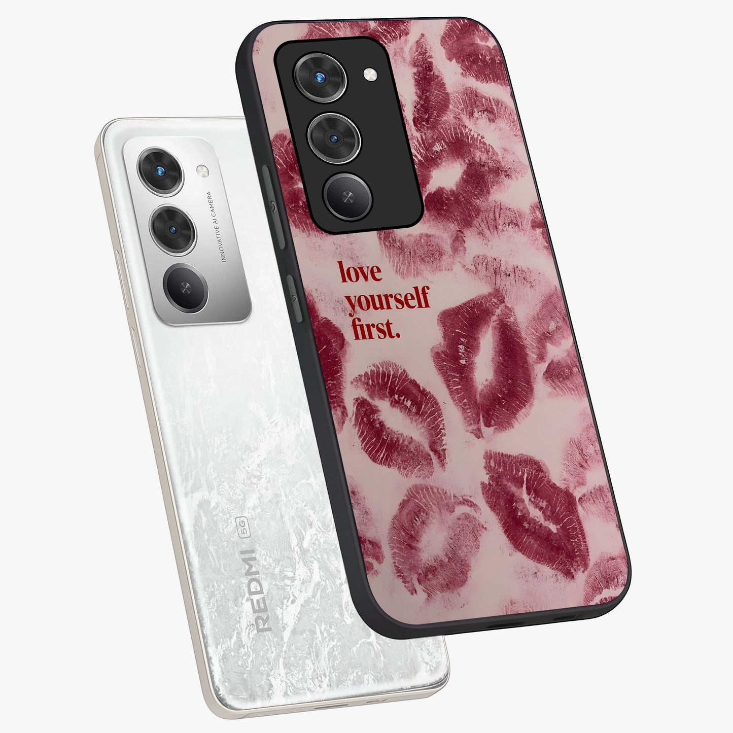 Crimson Kiss Love Glass Case displayed in angled mockup highlighting bold love inspired design with modern aesthetic style.
