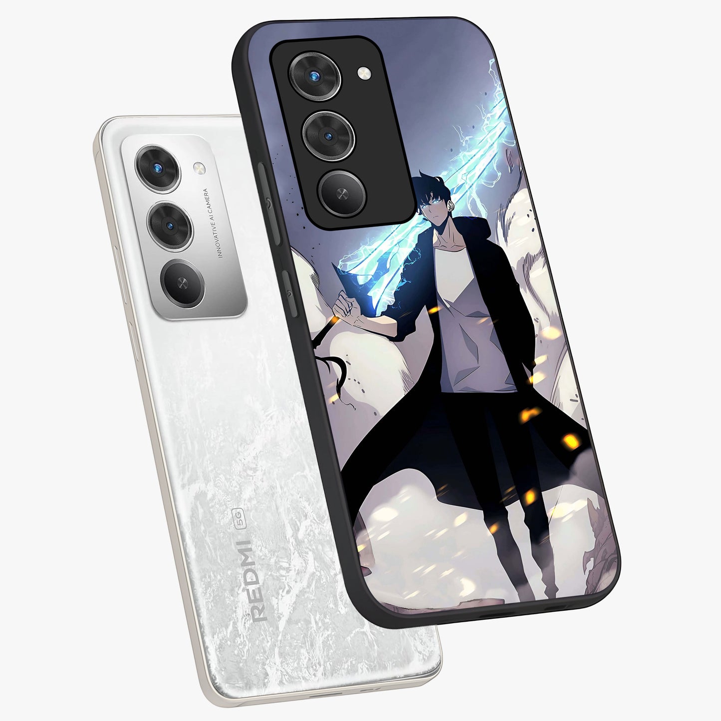 Dark Lightning Anime Warrior Glass Case displayed in angled mockup highlighting powerful lightning themed anime illustration.