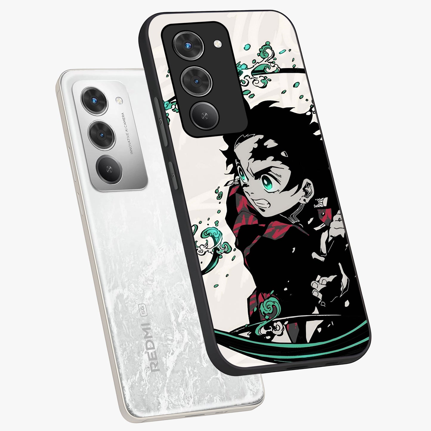 Demon Slayer Glass Case displayed in angled mockup highlighting dramatic anime character design with action aesthetic.