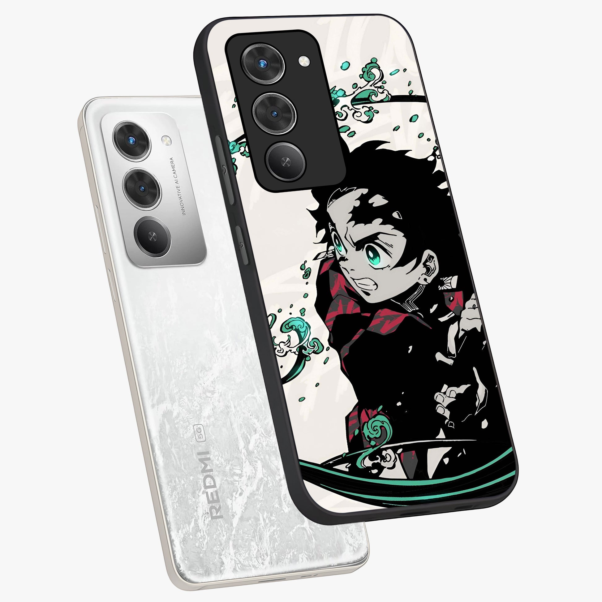 Demon Slayer Glass Case displayed in angled mockup highlighting dramatic anime character design with action aesthetic.
