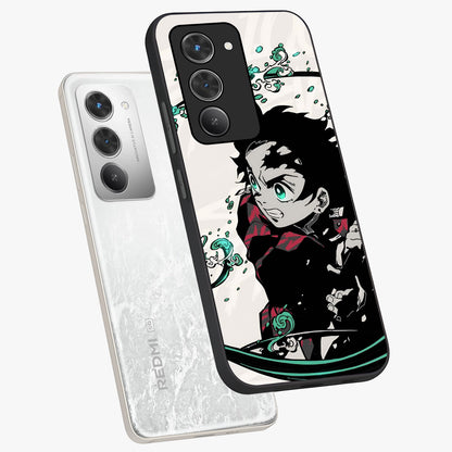 Demon Slayer Glass Case displayed in angled mockup highlighting dramatic anime character design with action aesthetic.