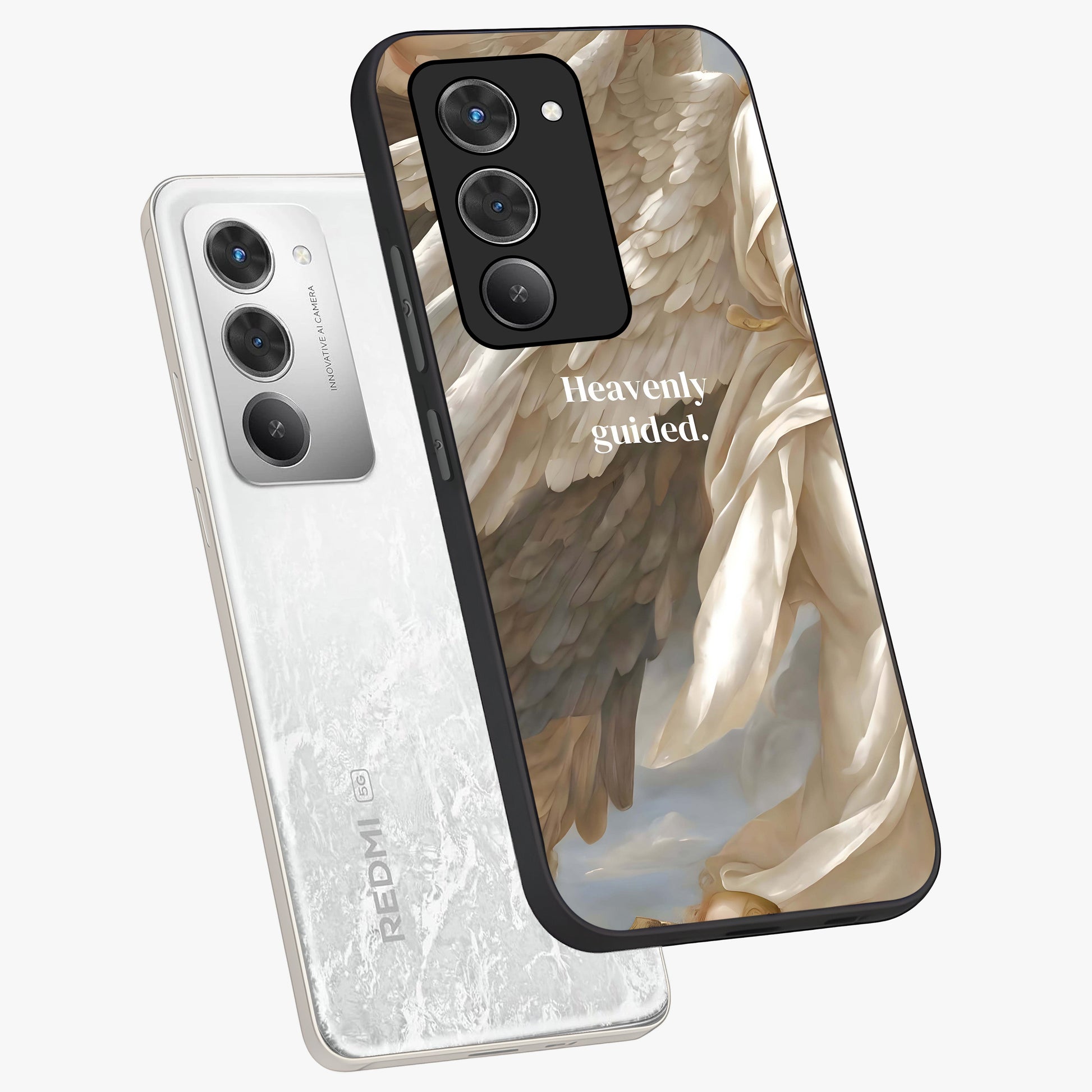 Divine Winged Grace Glass Case displayed in angled mockup highlighting graceful wing design with divine aesthetic style.