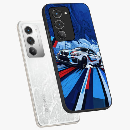 Drift Power Rush Glass Case displayed in angled mockup highlighting powerful drift car design with sporty aesthetic style.
