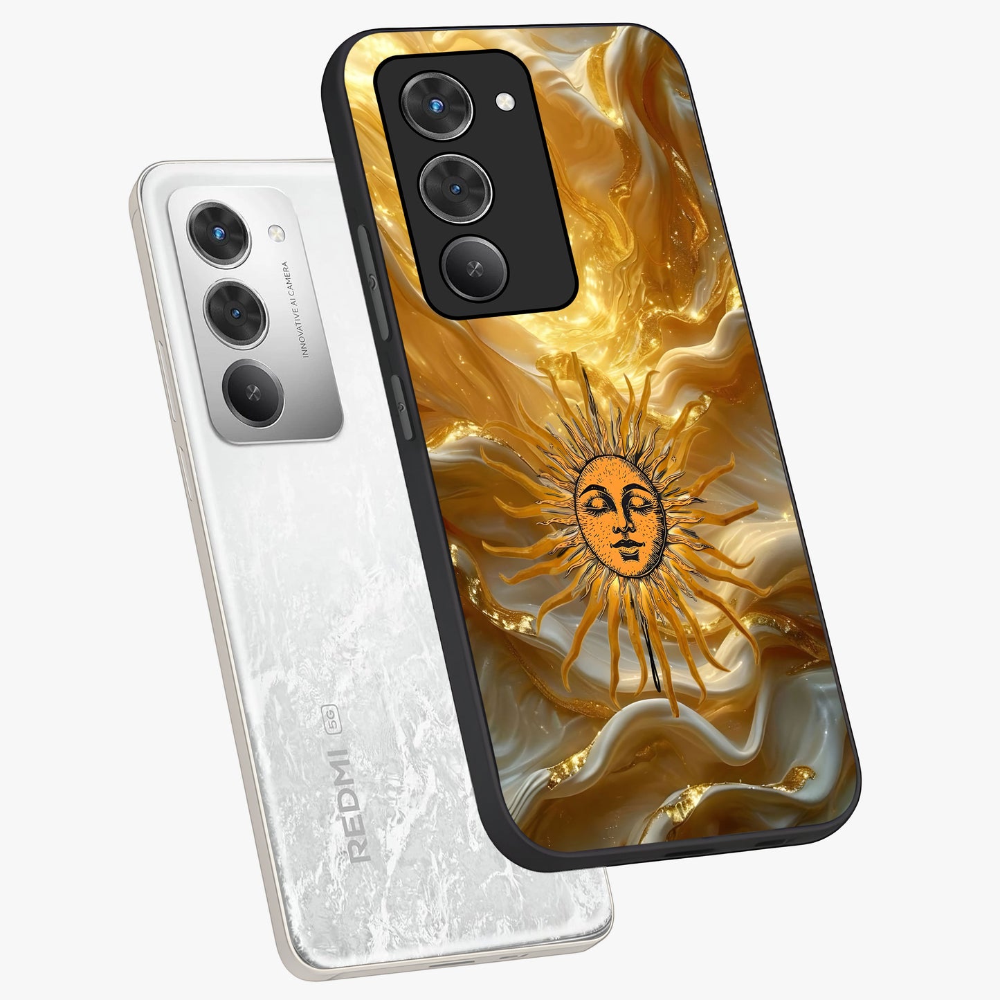 Eternal Golden Glow Glass Case displayed in angled mockup highlighting glowing golden aesthetic design with elegant style.