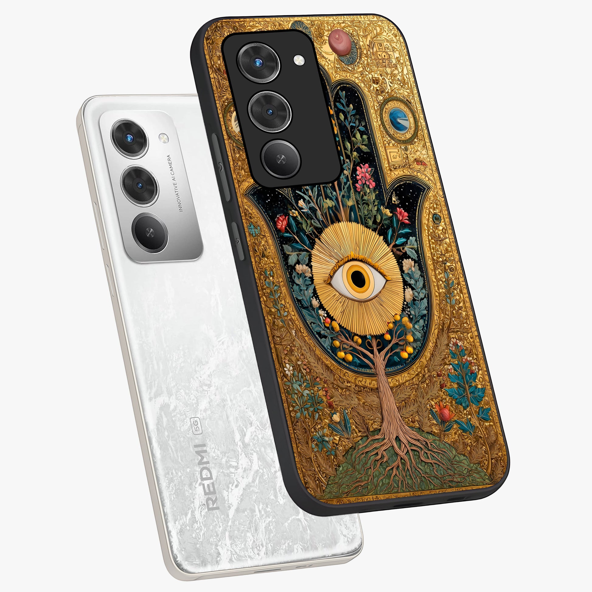 Ethereal Evil Eye Glass Case displayed in angled mockup highlighting protective evil eye symbol with spiritual aesthetic design.