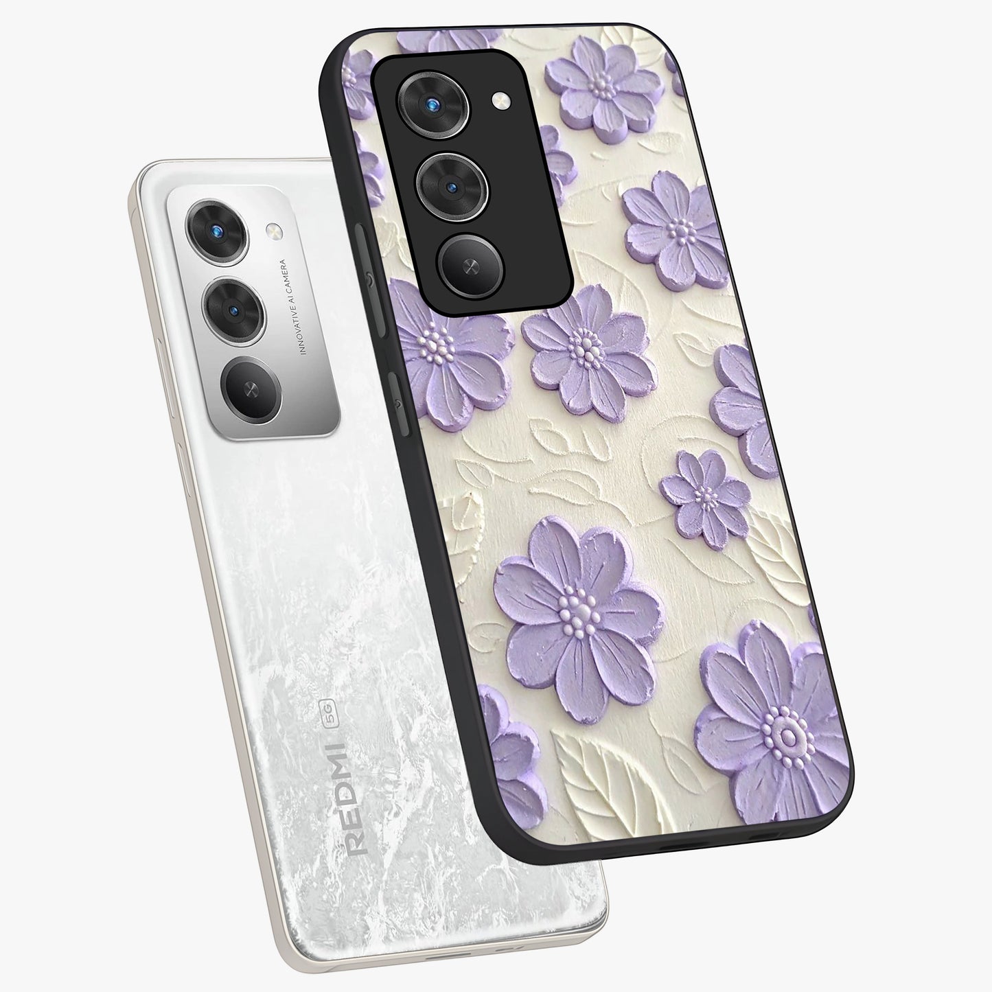 Floral Wall Art With Purple Flowers Glass Case displayed in angled mockup highlighting vibrant purple floral illustration with artistic aesthetic.