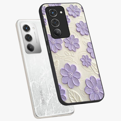 Floral Wall Art With Purple Flowers Glass Case displayed in angled mockup highlighting vibrant purple floral illustration with artistic aesthetic.