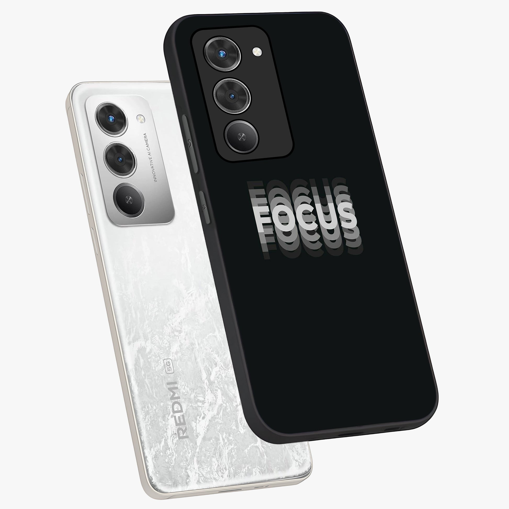 Focus Mode On Glass Case displayed in angled mockup highlighting clean minimal text artwork with modern aesthetic style.