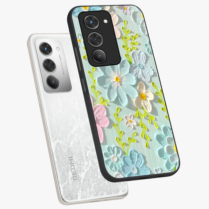 Frosted Petal Garden Glass Case displayed in angled mockup highlighting delicate flower petal design with calm garden aesthetic.