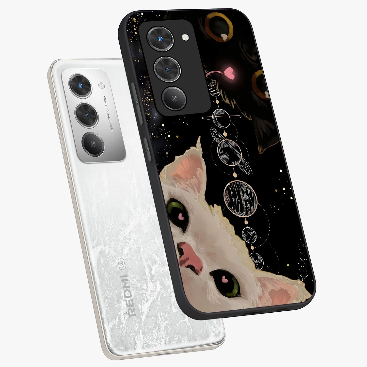 Galactic Cat Glass Case displayed in angled mockup highlighting celestial feline illustration with galaxy aesthetic style.