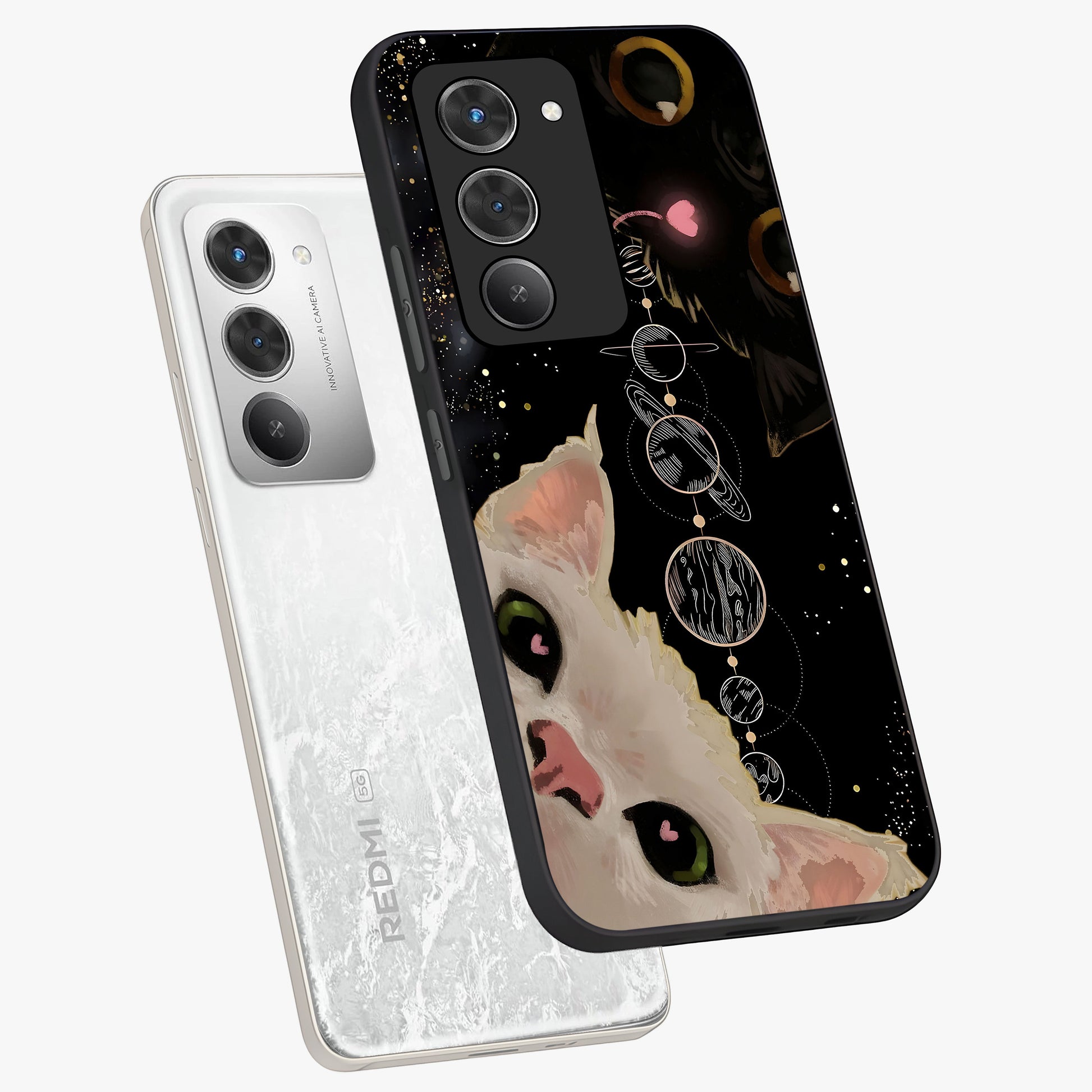 Galactic Cat Glass Case displayed in angled mockup highlighting celestial feline illustration with galaxy aesthetic style.