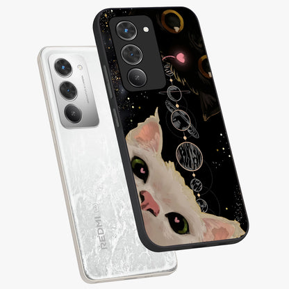 Galactic Cat Glass Case displayed in angled mockup highlighting celestial feline illustration with galaxy aesthetic style.