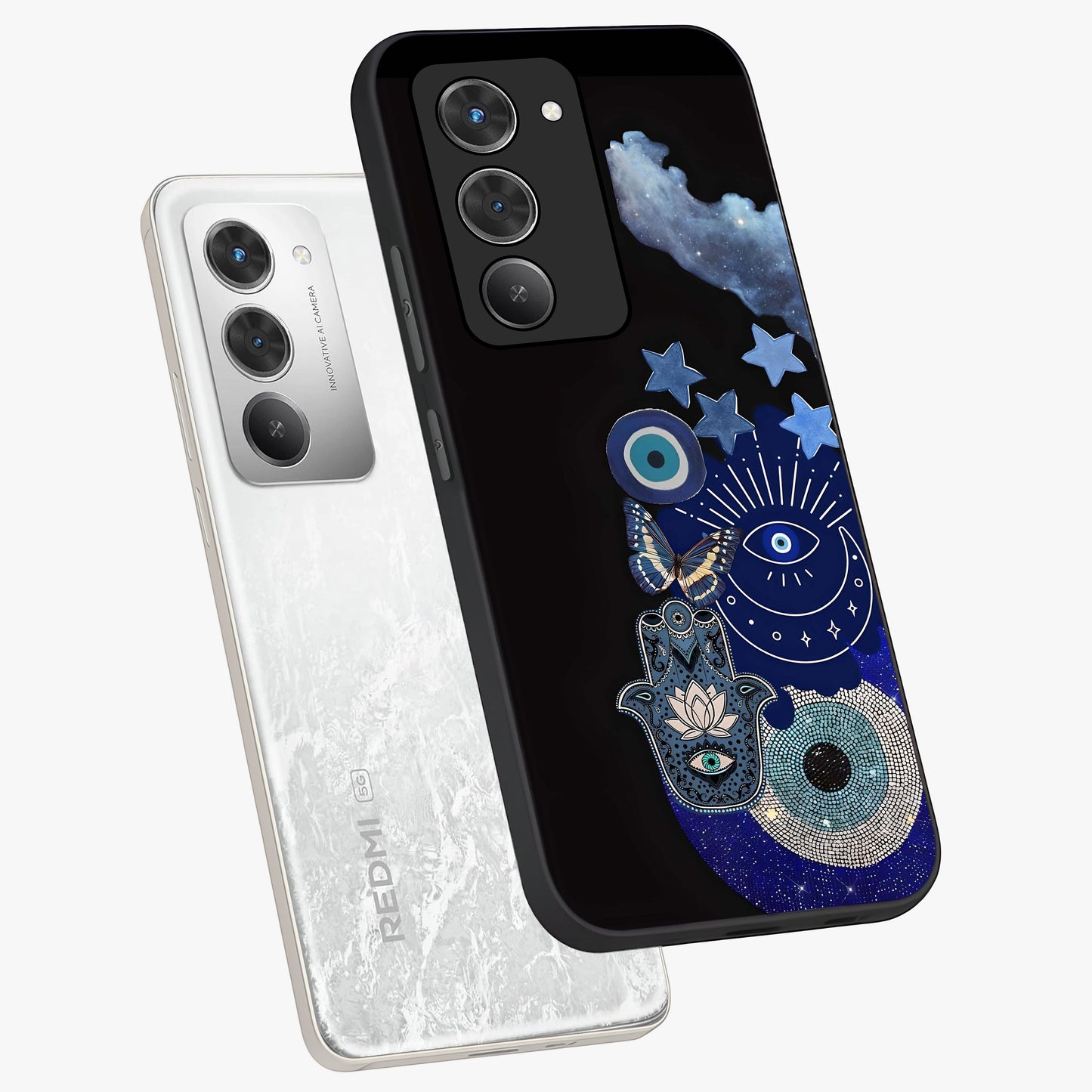 Galactic Charm Cluster Glass Case displayed in angled mockup highlighting luminous galaxy inspired design with dreamy aesthetic.