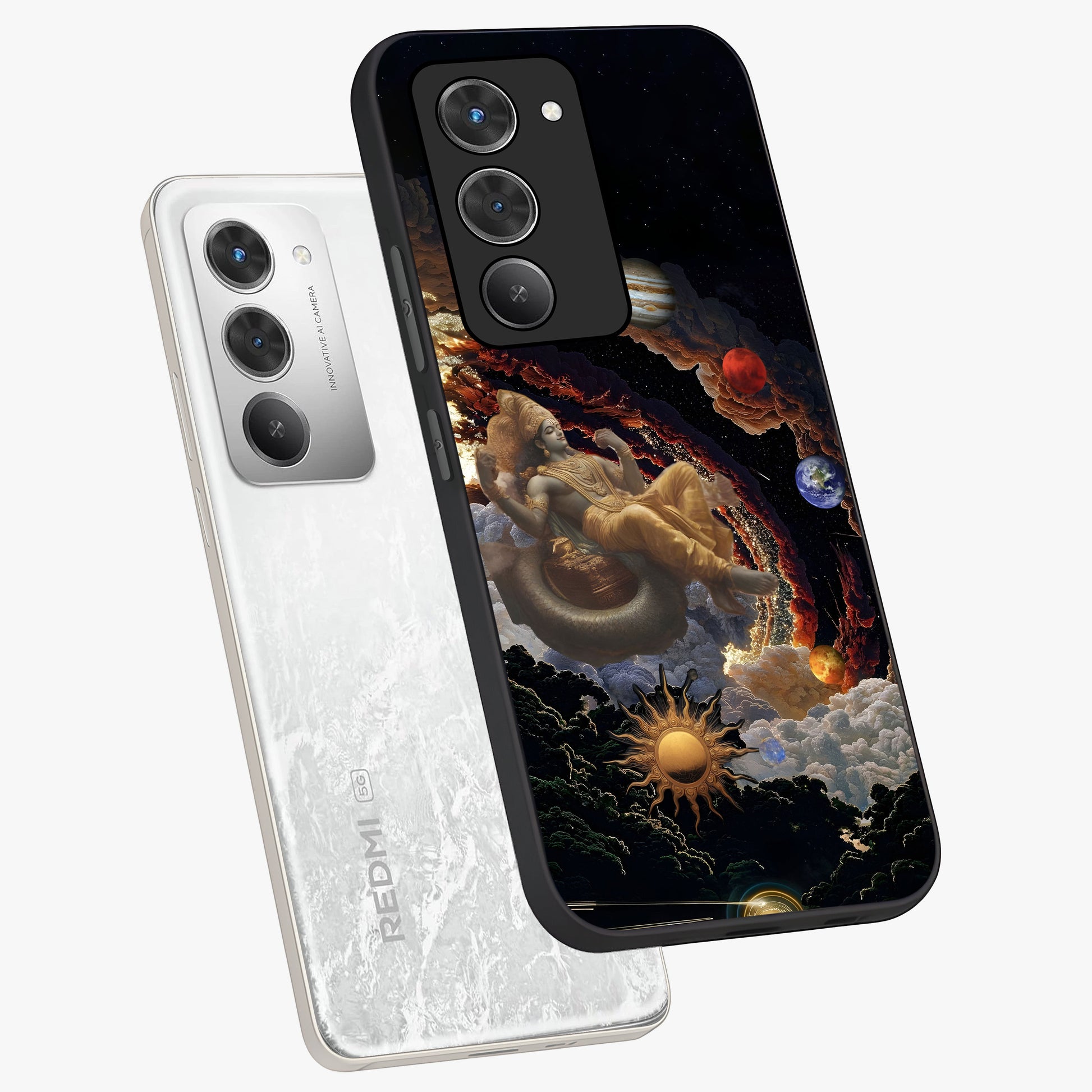 Galactic Divine God Glass Case displayed in angled mockup highlighting powerful celestial deity illustration with galactic aesthetic.