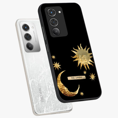 Gold Sun Blush Glass Case displayed in angled mockup highlighting radiant sun design with warm golden aesthetic.