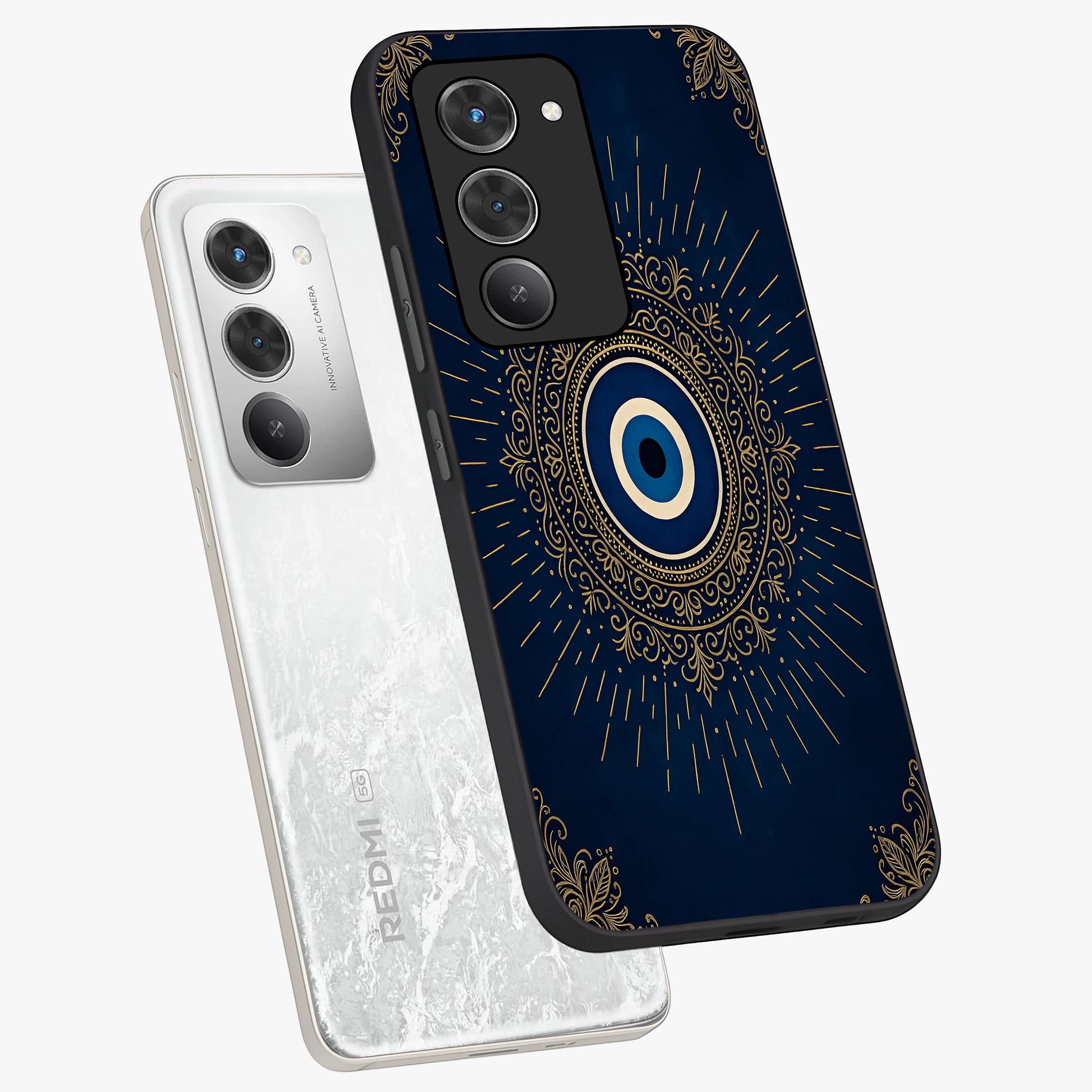 Golden Celestial Charm Glass Case displayed in angled mockup highlighting sparkling cosmic charm design with celestial aesthetic.