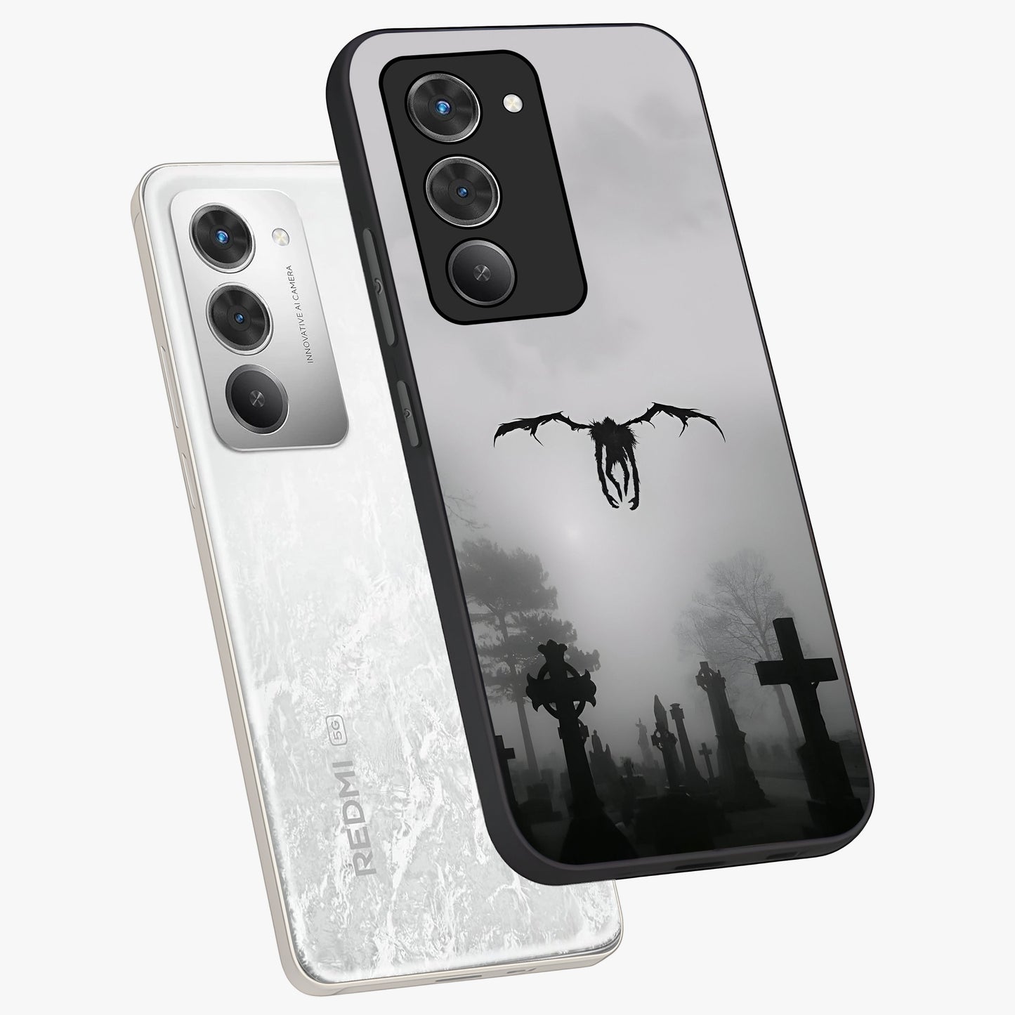 Graveyard Shadow Descent Glass Case displayed in angled mockup highlighting eerie shadow illustration with gothic aesthetic.